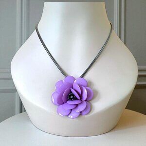 Joan Rivers Purple Floral Rhinestone Pendant Necklace Gunmetal Snake Chain